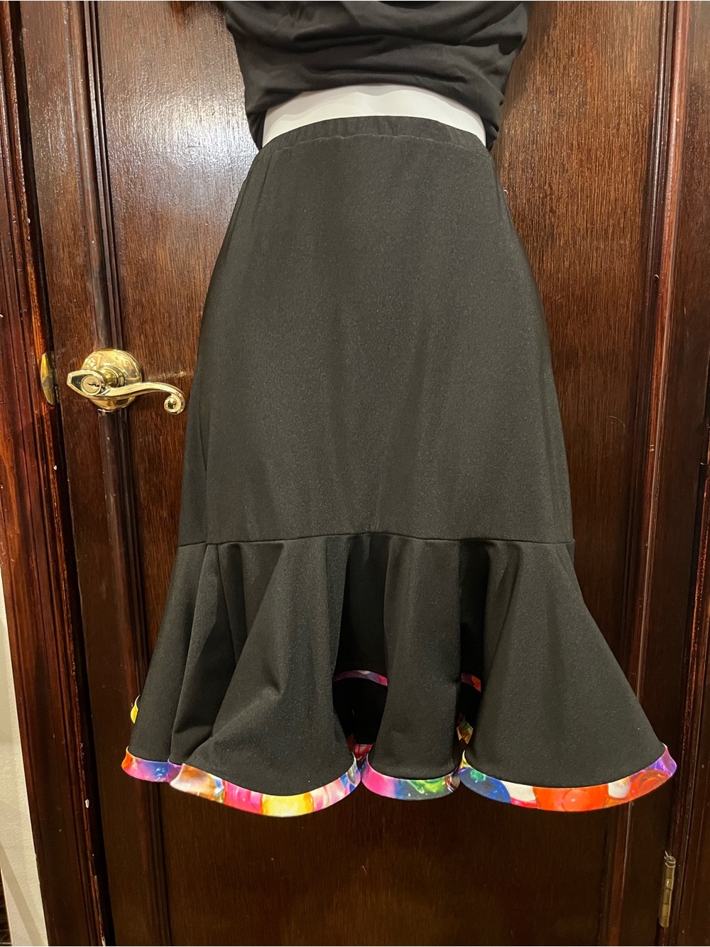 Source Unknown Black Circle Skirt with Multicolor Trim